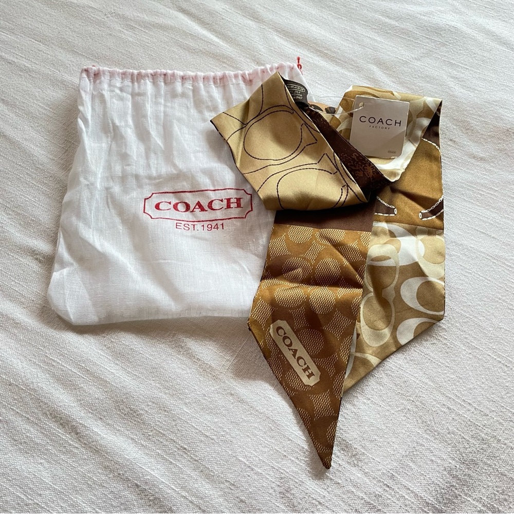 Coach NWT Ponytail Scarf, Brown w/ Mini Dust Bag